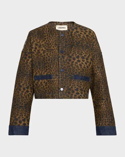 L & Apos;agence Verona Leopard-print Crop Denim Jacket In Animal Print