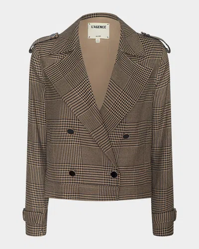 L & Apos;agence Xoey Houndstooth Cropped Trench Coat In Brown/black
