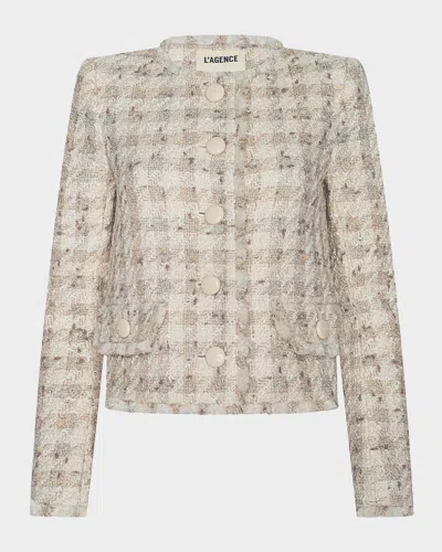 L & Apos;agence Zell Houndstooth Tweed Jacket In Brown