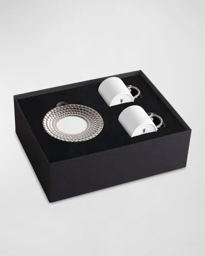 L & Apos;objet Aegean Silver Espresso Cup & Saucer In White