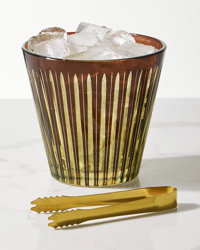 L & Apos;objet Prism Glass Ice Bucket With Tongs In Gold