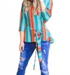 L & B Creations Belted Stripe V-neck Top In Multi In Multi