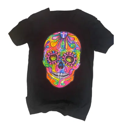 L & B Life Women's Colorful Sugar Skull Tee Top In Black
