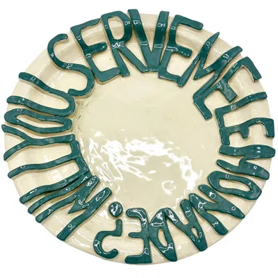 L & Clay Ceramics Green Will You Serve Me Lemonade Plate