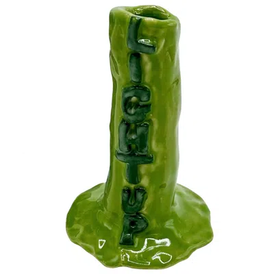 L & Clay Ceramics Light Up Candle Holder Green