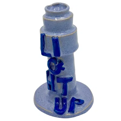 L & Clay Ceramics Purple Light Up Candle Holder Lilac In Blue