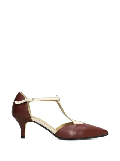 L Arianna T-bar Pointed-toe Pumps In Brown
