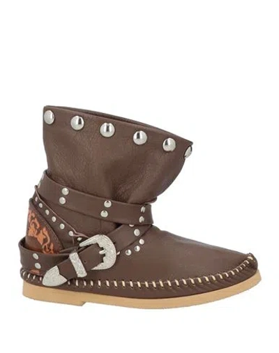 L' Artigiano Di Riccione Woman Ankle Boots Dark Brown Size 6 Leather