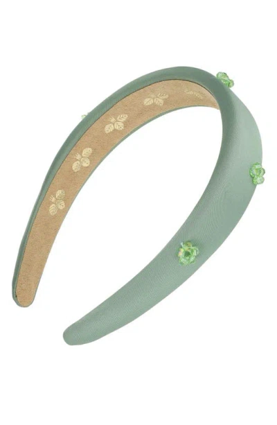 L Erickson Gracie Beaded Satin Headband In Sage