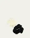 L. Erickson Usa Large Silk Ponytail Holders, Set Of 2 In Black/ivory