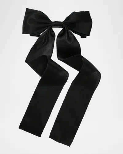 L. Erickson Usa Long Satin Bow Barrette In Black