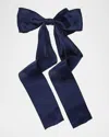 L. Erickson Usa Long Satin Bow Barrette In Navy