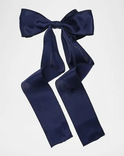 L. Erickson Usa Long Satin Bow Barrette In Navy
