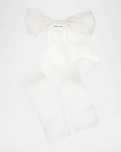 L. Erickson Usa Long Satin Bow Barrette In White