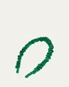 L. Erickson Usa Mini Medici Ruched Silk Headband In Silk Charmeuse Kelly Green
