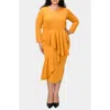 L I V D Alexandra Ruffle Bracelet Sleeve Body-con Dress In Mustard