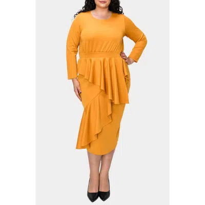 L I V D Alexandra Ruffle Bracelet Sleeve Body-con Dress In Mustard