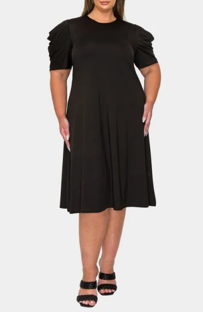 L I V D Aleyna Puff Sleeve A-line Dress In Black