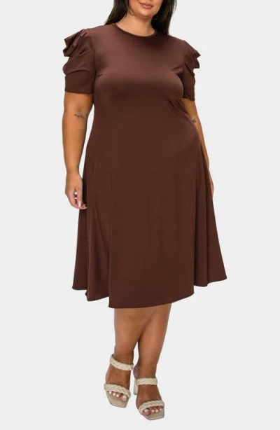 L I V D Aleyna Puff Sleeve A-line Dress In Brown