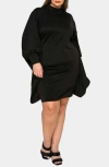 L I V D Alivera Cocoon Mock Neck Satin Minidress In Black