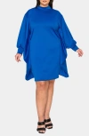 L I V D Alivera Cocoon Mock Neck Satin Minidress In Royal