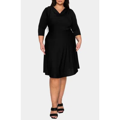 L I V D Amoretti Cowl Neck Flare Dress In Black