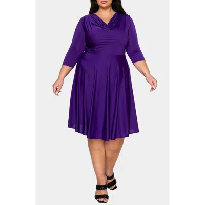 L I V D Amoretti Cowl Neck Flare Dress In Blue