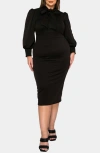 L I V D Anastasia Tie Neck Long Sleeve Dress In Black
