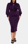 L I V D Anastasia Tie Neck Long Sleeve Dress In Dark Eggplant