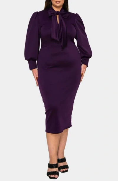 L I V D Anastasia Tie Neck Long Sleeve Dress In Dark Eggplant