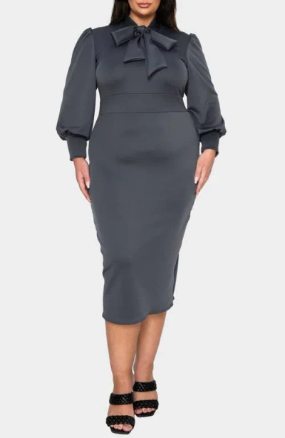 L I V D Anastasia Tie Neck Long Sleeve Dress In Gray
