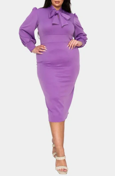 L I V D Anastasia Tie Neck Long Sleeve Dress In Purple