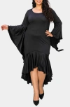 L I V D Arielle Flowy Long Sleeve High-low Dress In Black