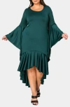 L I V D Arielle Flowy Long Sleeve High-low Dress In Hunter Green