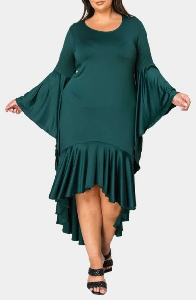 L I V D Arielle Flowy Long Sleeve High-low Dress In Hunter Green