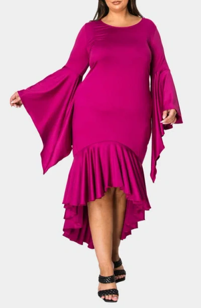 L I V D Arielle Flowy Long Sleeve High-low Dress In Magenta