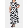 L I V D Artemesia Abstract Checkerboard Tiered Maxi Dress In Black White