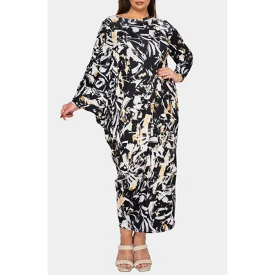 L I V D Asher Asymmetrical Long Sleeve Stretch Maxi Dress In Black Taupe