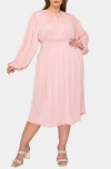 L I V D Audrey Gathered Long Sleeve Midi Dress In Blush