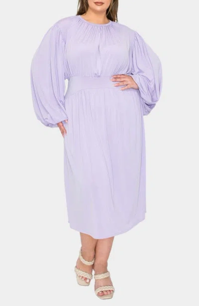 L I V D Audrey Gathered Long Sleeve Midi Dress In Lilac