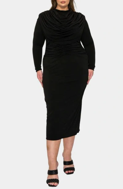 L I V D Aurora Elegance Long Sleeve Body-con Midi Dress In Black