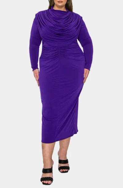 L I V D Aurora Elegance Long Sleeve Body-con Midi Dress In Purple