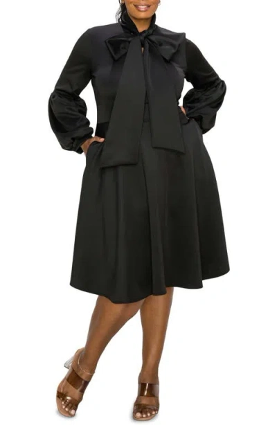 L I V D Bekah Long Sleeve Fit & Flare Dress In Black
