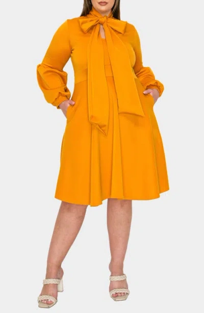 L I V D Bekah Long Sleeve Fit & Flare Dress In Mustard