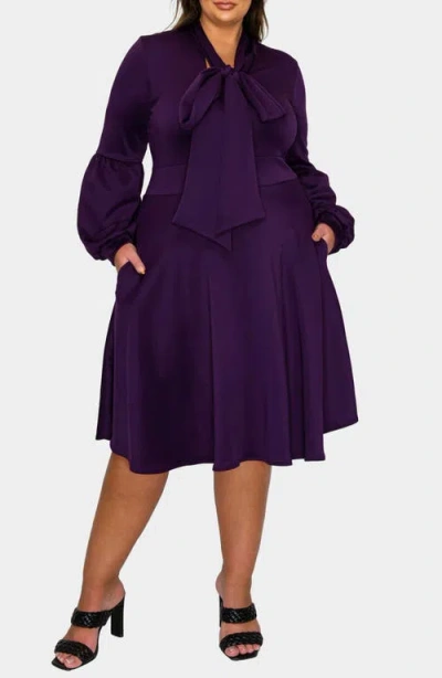 L I V D Bekah Long Sleeve Fit & Flare Dress In Purple