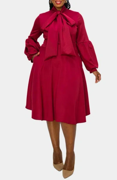 L I V D Bekah Long Sleeve Fit & Flare Dress In Red Overflow