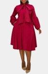 L I V D Bekah Long Sleeve Fit & Flare Dress In Wine
