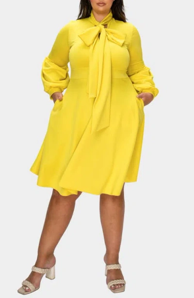 L I V D Bekah Long Sleeve Fit & Flare Dress In Yellow