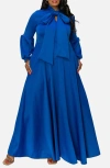 L I V D Bella Donna Long Sleeve Ribbon Tie Dress In Bright Blue
