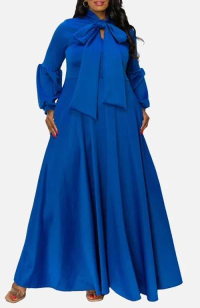 L I V D Bella Donna Long Sleeve Ribbon Tie Dress In Bright Blue